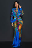 Peacock Long Sleeves Maxi Dress