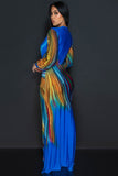 Peacock Long Sleeves Maxi Dress