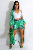 Gloria Graphic Print Full Length Cardigan And Short Set