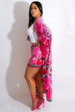 Gloria Graphic Print Full Length Cardigan And Short Set