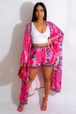 Gloria Graphic Print Full Length Cardigan And Short Set