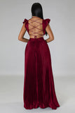 Lace-Up Back Pleated Silky Maxi