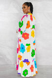 Multi-Color Floral Print Ruffle Hem Maxi Dress